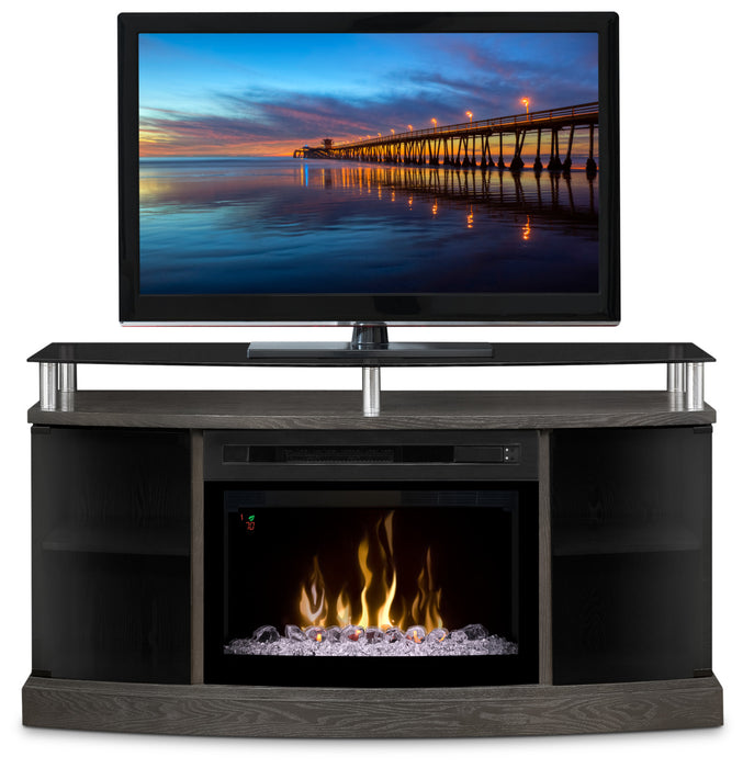 Meuble pour téléviseur Windham de 53 po avec foyer Multi-Fire XDMC à braises en verre - argenté