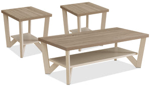 Ensemble 3 tables modernes Arika de 47,5 po (table à café et 2 tables de bout) avec tablette - ivoire 