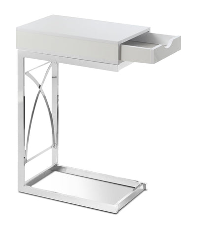 Turin Accent Table – Glossy White - Modern style End Table in White Metal and Wood