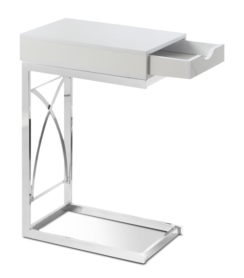Turin Accent Table – Glossy White - Modern style End Table in White Metal and Wood