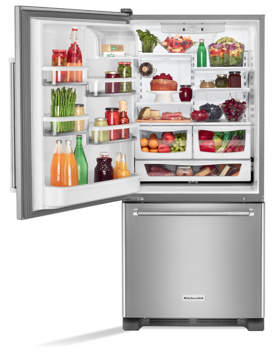Réfrigérateur KitchenAid de 19 pi3 à charnières de porte à gauche - acier inoxydable