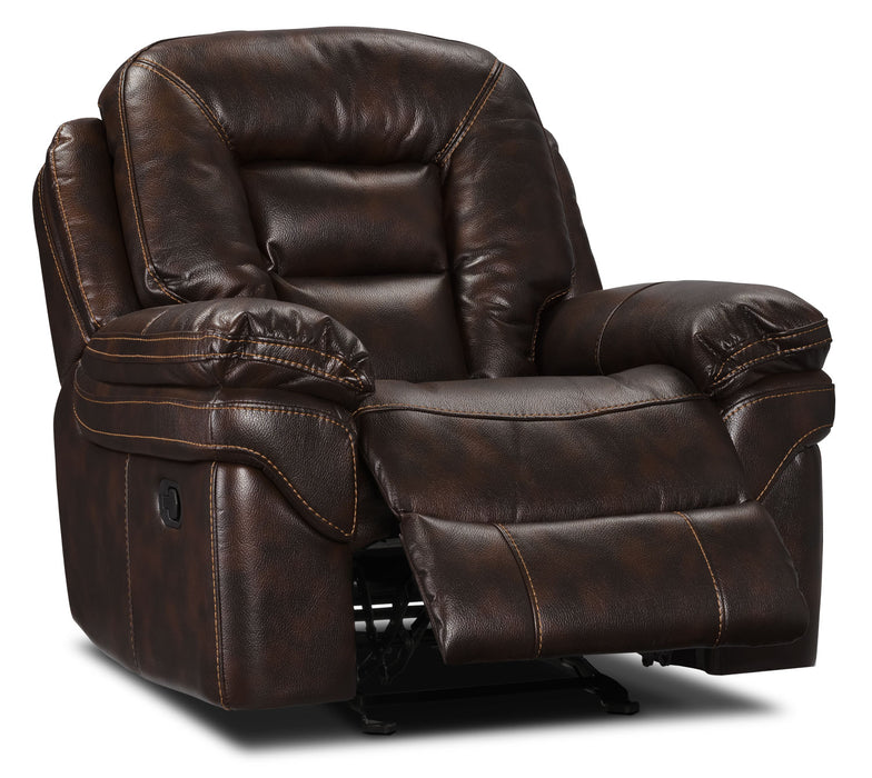Fauteuil berçant et inclinable Leo de 41 po en tissu d’apparence cuir - brun noyer