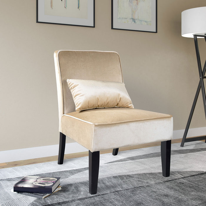 Fauteuil d'appoint LAD en velours avec coussin décoratif - crème