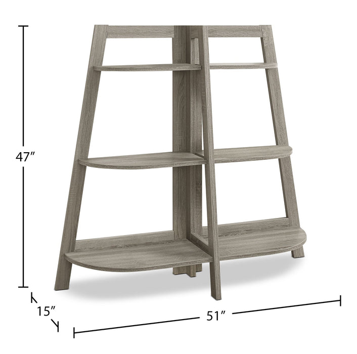 Bibliothèque en coin Aline de 51 po avec 3 tablettes ouvertes - taupe foncé