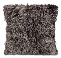 Coussin décoratif en peau de mouton de Mongolie - gris teint par trempage