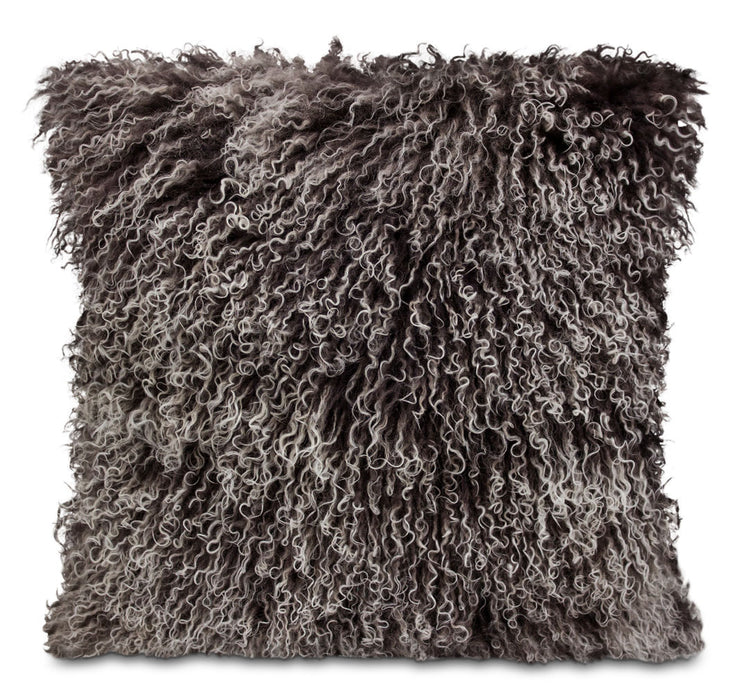 Coussin décoratif en peau de mouton de Mongolie - gris teint par trempage