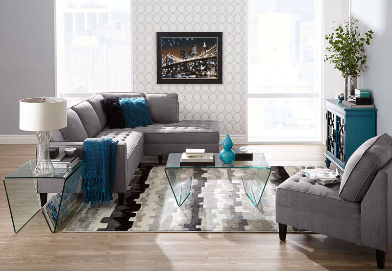 Sofa sectionnel de droite Paris 2 pièces en tissu d'apparence lin - granite