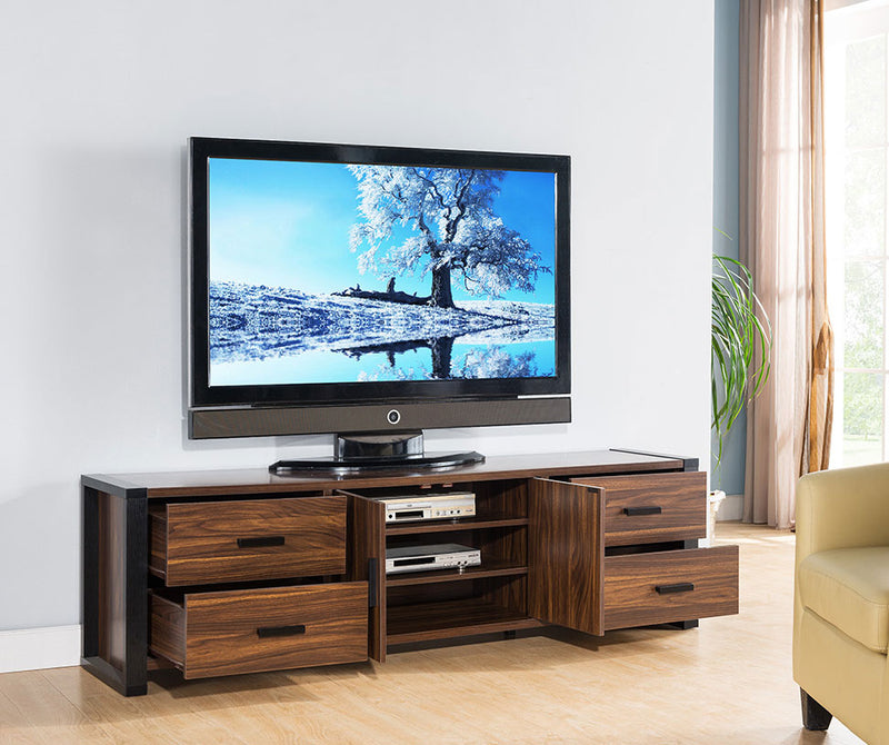 Meuble pour téléviseur moderne Ashton de 70 po avec rangement et système de gestion des câbles pour téléviseurs jusqu’à 80 po - noyer foncé et espresso