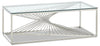Table à café moderne Andreas de 47,25 po avec dessus en verre - argentée avec base en métal chromé