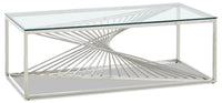 Table à café moderne Andreas de 47,25 po avec dessus en verre - argentée avec base en métal chromé