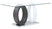  Table de salle à manger Jaye de 63 po (L) avec dessus en verre et base piédestal - grise et blanche