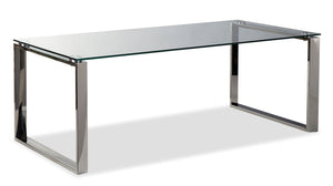 Table à café moderne Metro de 47 po avec dessus en verre - argentée avec pattes en métal