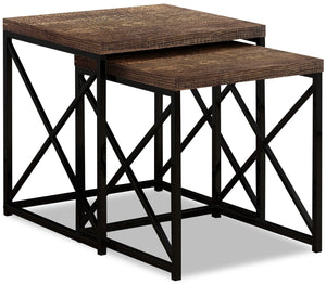 Table gigogne Harper à l'apparence de bois recyclé - brune