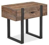 Table de bout rustique Manchester de 16 po avec rangement - bois brun avec base en fer