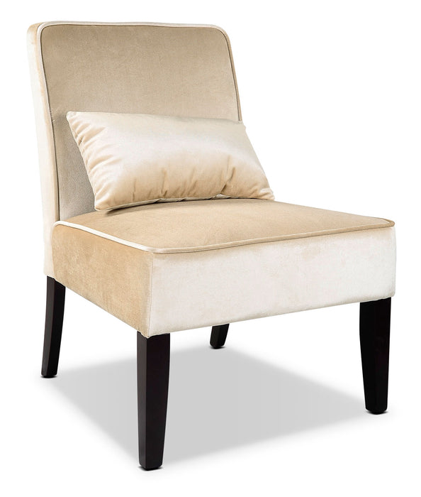 Fauteuil d'appoint LAD en velours avec coussin décoratif - crème