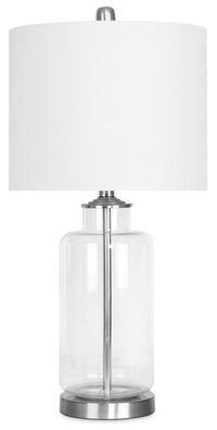 Lampe de table à base transparente avec éléments en nickel brossé