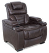 Fauteuil à inclinaison électrique Hugo de 37 po en cuir véritable avec appuie-tête électrique et deux porte-gobelets - brun