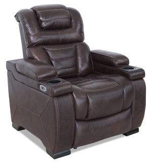 Fauteuil à inclinaison électrique Hugo de 37 po en cuir véritable avec appuie-tête électrique et deux porte-gobelets - brun