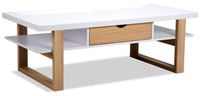 Table à café moderne Izaac de 47,25 po avec rangement et tablette - blanche et brune