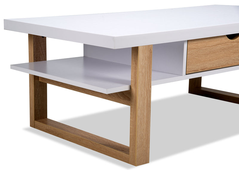 Table à café moderne Izaac de 47,25 po avec rangement et tablette - blanche et brune 