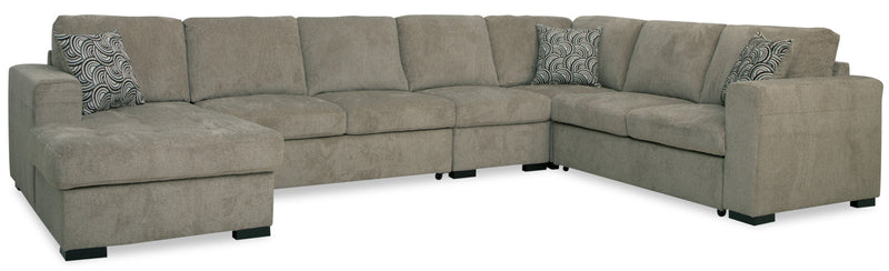 Izzy 5-Piece Chenille Sleeper Sectional with Left-Facing Storage Chaise - Platinum