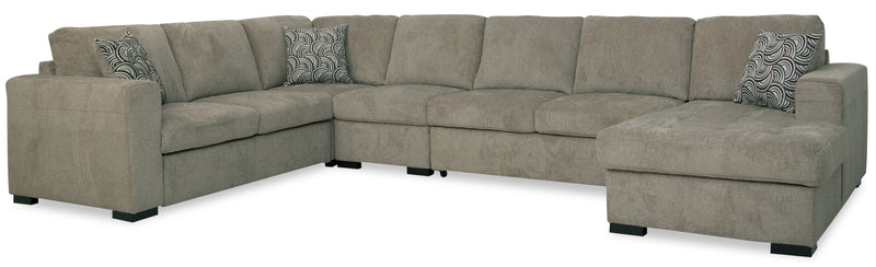 Izzy 5-Piece Chenille Right-Facing Sleeper Sectional with Storage Chaise - Platinum