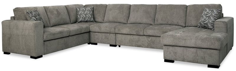 Izzy 5-Piece Chenille Right-Facing Sleeper Sectional with Storage Chaise - Pewter