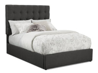  Lit plateforme rembourré Jace en tissu gris capitonné avec rangement - format lit double