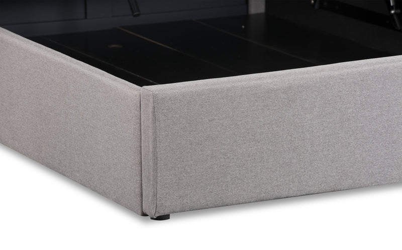Lit plateforme rembourré Jace en tissu taupe capitonné avec rangement - format très grand lit