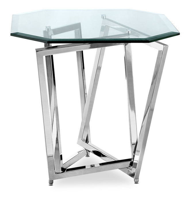 Table de bout octogonale somptueuse Konstanz de 24 po avec dessus en verre - argentée avec base en métal