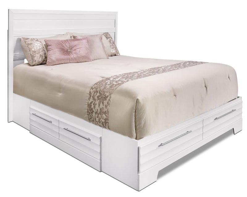Ensemble de chambre à coucher Olivia 7 pièces avec lit double de rangement - blanc