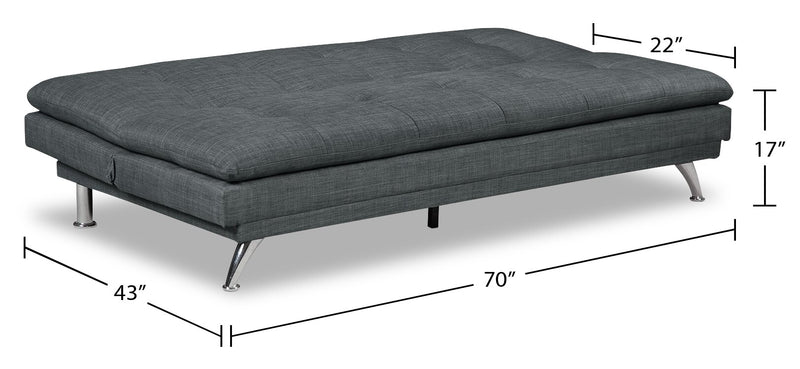 Futon June de 73,2 po en tissu d’apparence lin avec mécanisme Klik Klak, pattes en métal et capitonnage - gris