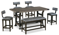  Ensemble de salle à manger Ironworks 6 pièces de hauteur comptoir en métal avec table de 72 po (L), base à tréteaux, banc et 4 chaises - gris