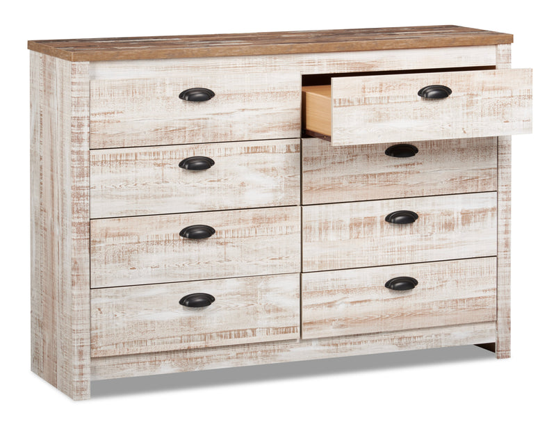 Commode Kaia de 54,06 po (L) x 37,7 po (H) à 8 tiroirs pour la chambre à coucher, fabriquée au Canada - blanchie