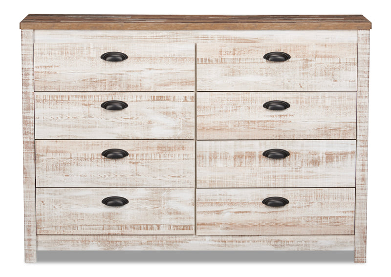 Commode Kaia de 54,06 po (L) x 37,7 po (H) à 8 tiroirs pour la chambre à coucher, fabriquée au Canada - blanchie