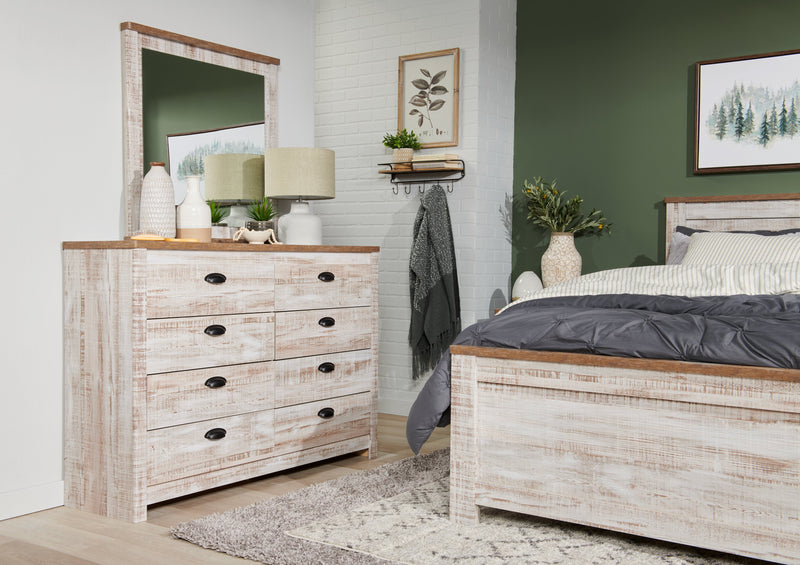 Commode Kaia de 54,06 po (L) x 37,7 po (H) à 8 tiroirs pour la chambre à coucher, fabriquée au Canada - blanchie