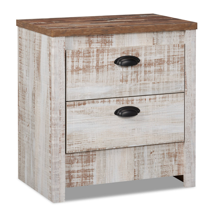 Ensemble de chambre à coucher Kaia 6 pièces avec lit à panneau, commode, miroir et table de nuit, blanchi - format très grand lit