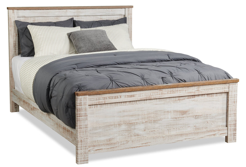 Ensemble de chambre à coucher Kaia 6 pièces avec lit à panneau, commode, miroir et table de nuit, blanchi - format grand lit