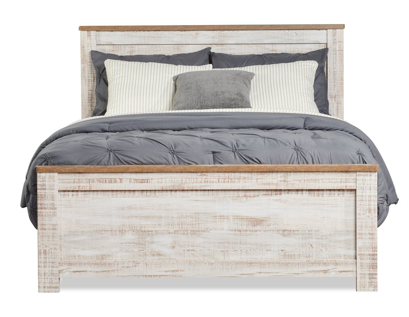 Ensemble de chambre à coucher Kaia 6 pièces avec lit à panneau, commode, miroir et table de nuit, blanchi - format très grand lit