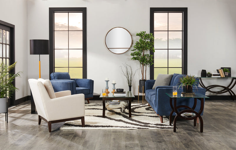 Sofa Kassia de Kort & Co. de 90,6 po en tissu d’apparence lin avec base et pattes en bois - bleu