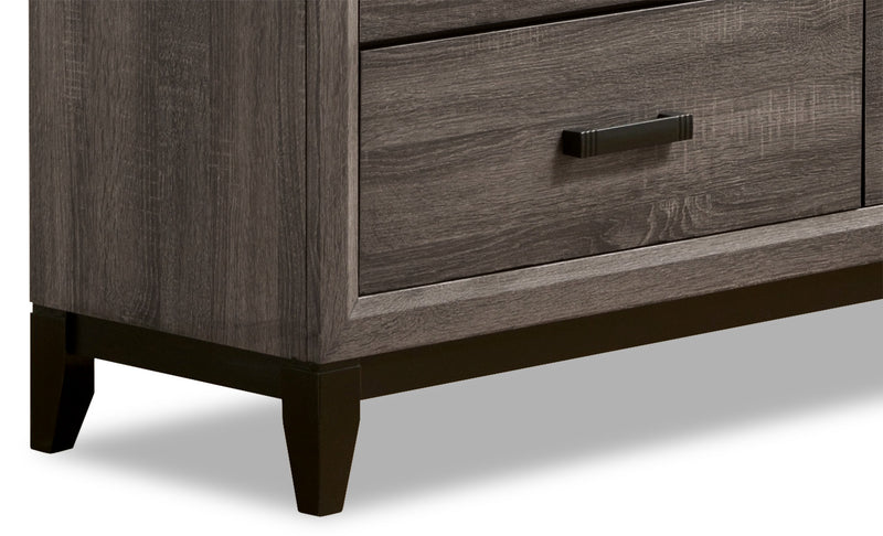 Ensemble de chambre à coucher Kate 6 pièces avec lit, commode, miroir et table de nuit, gris-brun - format très grand lit