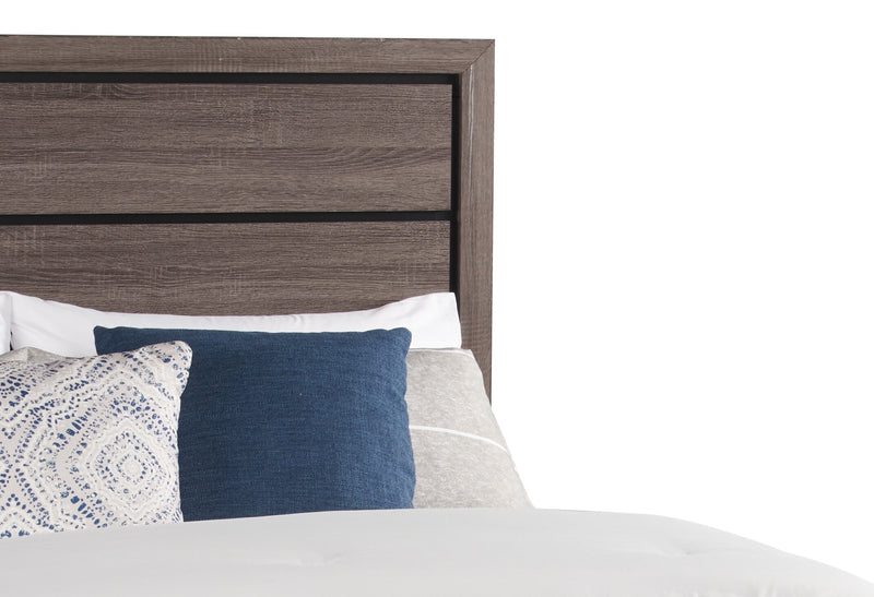 Ensemble de chambre à coucher Kate 6 pièces avec lit, commode, miroir et table de nuit, gris-brun - format très grand lit