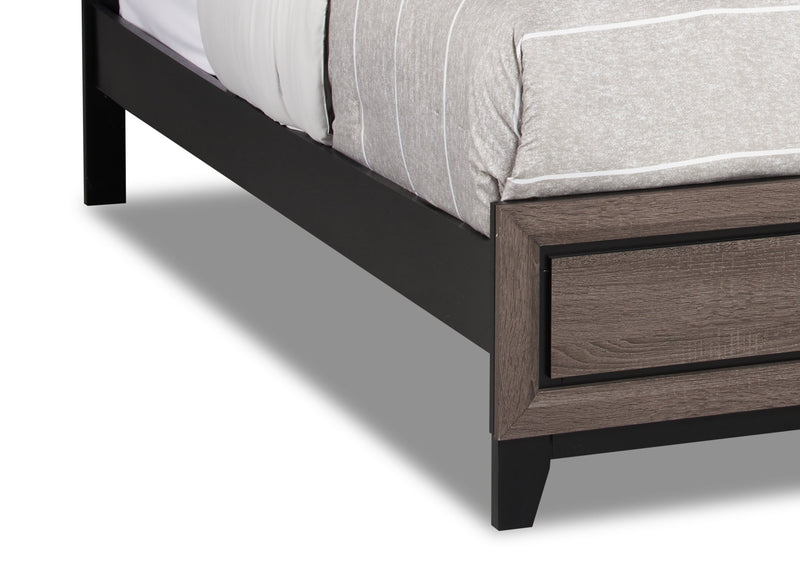 Ensemble de chambre à coucher Kate 6 pièces avec lit, commode, miroir et table de nuit, gris-brun - format très grand lit