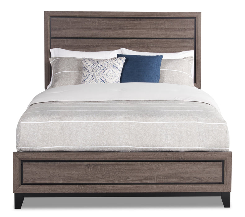 Ensemble de chambre à coucher Kate 6 pièces avec lit, commode, miroir et table de nuit, gris-brun - format très grand lit
