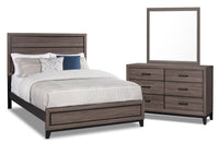  Ensemble de chambre à coucher Kate 5 pièces avec lit, commode et miroir, gris-brun - format grand lit