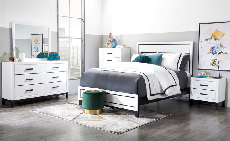 Ensemble de chambre à coucher Kate 5 pièces avec lit, commode et miroir, blanc - format grand lit