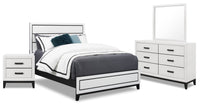  Ensemble de chambre à coucher Kate 6 pièces avec lit, commode, miroir et table de nuit, blanc - format grand lit