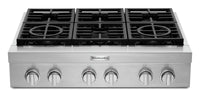 Surface de cuisson à gaz KitchenAid de 36 po de style commercial à 6 brûleurs - KCGC506JSS