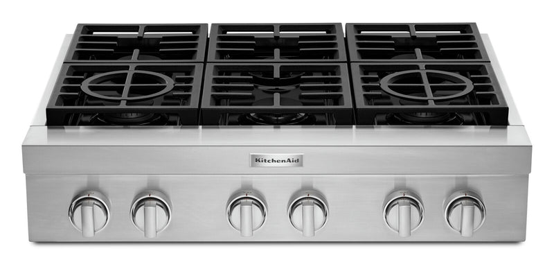 KitchenAid 36'' 6-Burner Commercial-Style Gas Range Top - KCGC506JSS - Range Top in Stainless Steel 