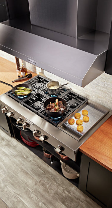 Surface de cuisson à gaz KitchenAid de 48 po à 6 éléments - acier inoxydable - KCGC558JSS